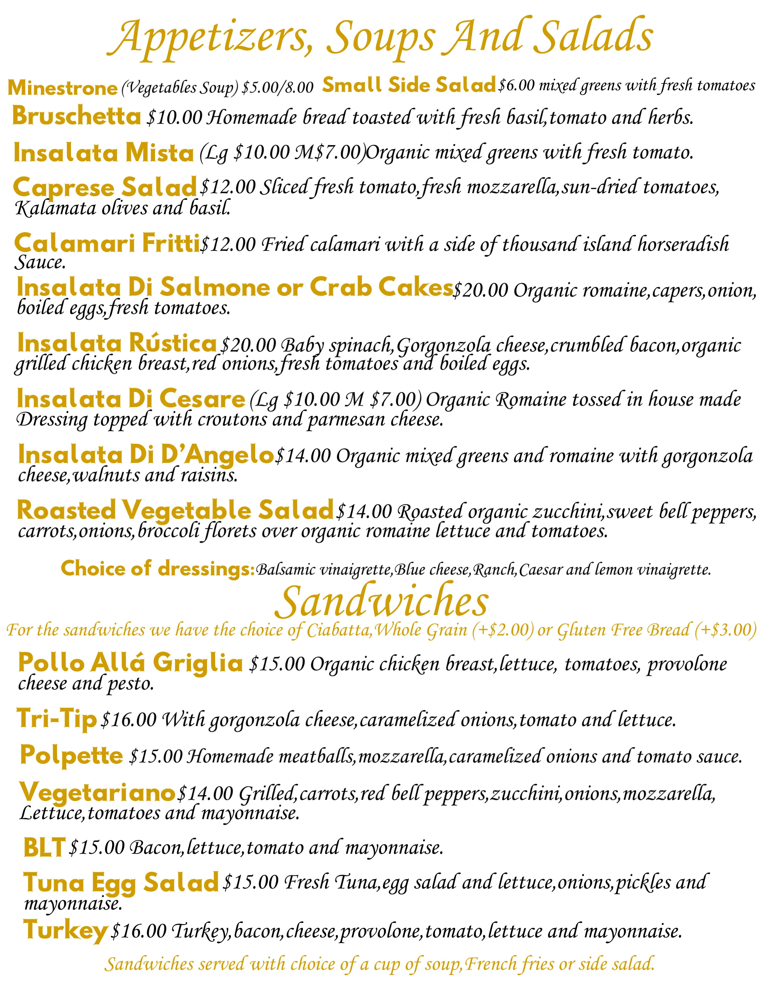 Ristorante D'Angelo's Italian Kitchen Lunch Menu #1.